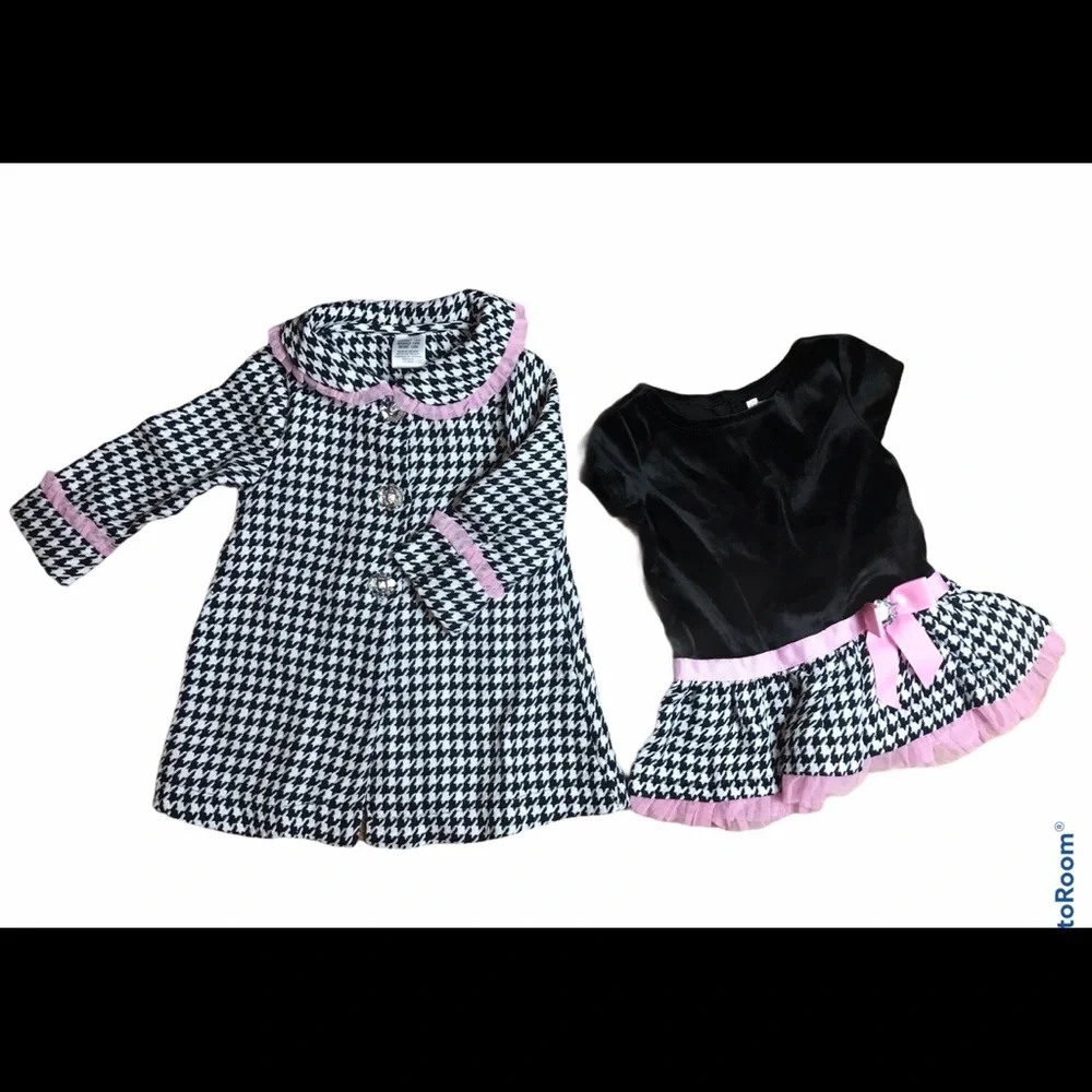 Youngland Dress & Matching Jacket 12M Black White Pink Bling Tulle Ribbon